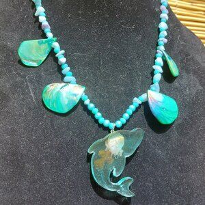 Handmade Sea Themed Shell Necklace with Dolphin Abalone Shell, Mermaid, Hawaii